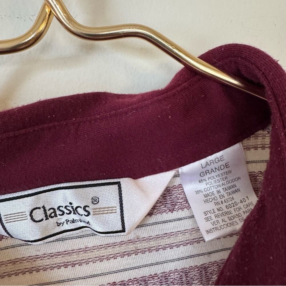 Vintage 80s Classics by Palmland Burgundy Striped Diamond Retro Polo Shirt L - Picture 6 of 6